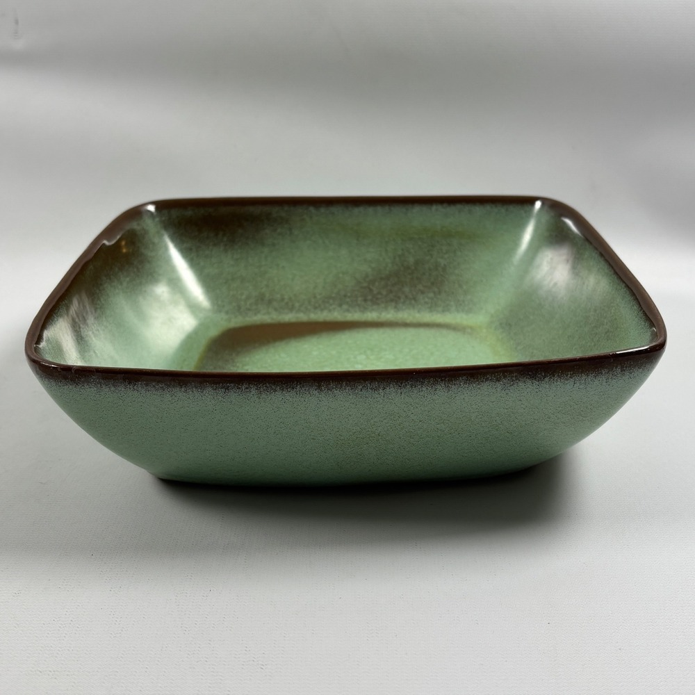 Vintage Frankoma Pottery 5NS Square Salad Serving Bowl Plainsman Prairie Green